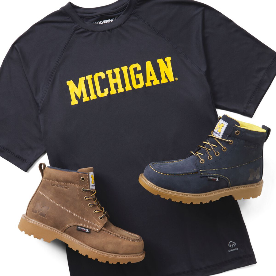 wolverine x valientes de la universidad de michigan floorhand moc toe bota de trabajo